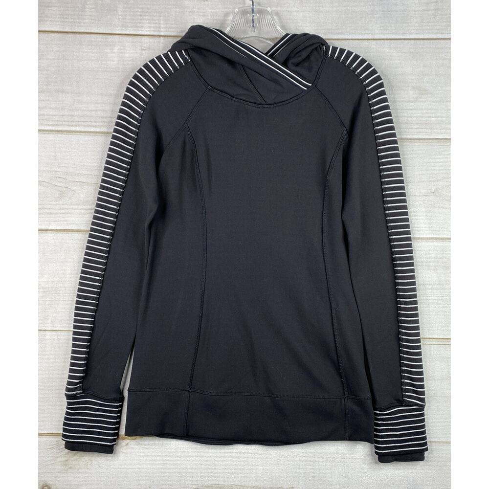 Lululemon Think Fast Hoodie Womens 4 Black White Pullover Hooded Top Active Gym